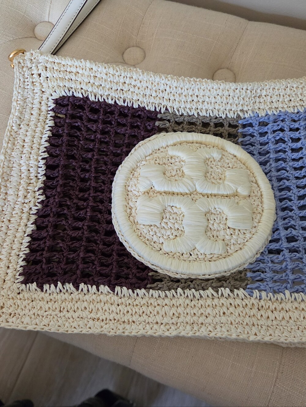 Tory Burch Ella Crochet Straw Clutch VERY RARE COLOR - Picture 6 of 8